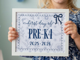First Day Of Pre-K4 Sign, Toile, PRINTABLE Back To School Sign, Photo Prop, Instant Download, Cute Bow, Whimsical, Elegant Sign, PreK4 Sign
