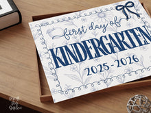 First Day Of Kindergarten Sign, Toile, PRINTABLE Back To School Sign, Photo Prop, Instant Download, Cute Bow, Whimsical, Elegant Sign