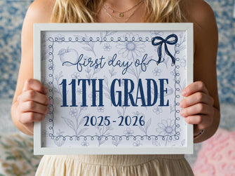 First Day Of 11th Grade Sign, Toile, PRINTABLE Back To School Sign, Photo Prop, Instant Download, Whimsical, Bow Class Of 2027, Eleventh