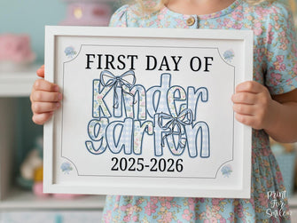 First Day Of Kindergarten Sign Modern Grandmillennial Cute Whimsical Elegant School Sign Photo Prop Coquette Floral Watercolor PRINTABLE