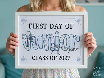 First Day Of Junior Year Sign Modern Grandmillennial 11th Grade Whimsical School Sign Photo Prop Cute Coquette Floral Watercolor PRINTABLE