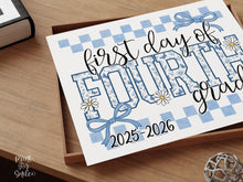 First Day Of 4th Grade Sign Toile PRINTABLE, Fourth Grade Sign, Gingham School Sign, Photo Prop, Daisy Cute Elegant Coquette Whimsical