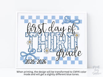 First Day Of 3rd Grade Sign Toile PRINTABLE, Third Grade Sign, Gingham School Sign, Photo Prop, Daisy Cute Elegant Coquette Whimsical