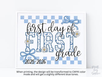 First Day Of 1st Grade Sign Toile PRINTABLE, First Grade Sign, Gingham School Sign, Photo Prop, Daisy Cute Elegant Coquette Whimsical