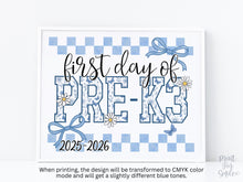 First Day Of Pre-K3 Sign Toile PRINTABLE, PreK3 Sign, Gingham School Sign, Photo Prop, Daisy Cute Elegant Coquette Whimsical