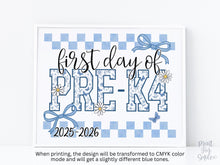 First Day Of Pre-K4 Sign Toile PRINTABLE, PreK4 Sign, Gingham School Sign, Photo Prop, Daisy Cute Elegant Coquette Whimsical