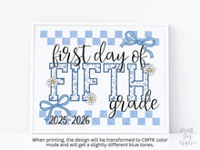 First Day Of 5th Grade Sign Toile PRINTABLE, Fifth Grade Sign, Gingham School Sign, Photo Prop, Daisy Cute Elegant Coquette Whimsical