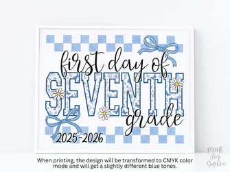 First Day Of 7th Grade Sign Toile PRINTABLE, Seventh Grade Sign, Gingham School Sign, Photo Prop, Daisy Cute Elegant Coquette Whimsical