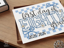 First Day Of 8th Grade Sign Toile PRINTABLE, Eighth Grade Sign, Gingham School Sign, Photo Prop, Daisy Cute Elegant Coquette Whimsical