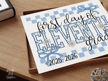 First Day Of 11th Grade Sign Toile PRINTABLE, Eleventh Grade Sign, Gingham School Sign, Photo Prop, Daisy Cute Elegant Coquette Whimsical