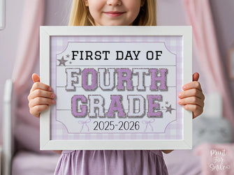 Glitter First Day Of Fourth Grade Sign PRINTABLE, 4th Grade Back To School Sign, Whimsical Bold Modern Elegant Girl Photo Prop
