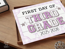 Glitter First Day Of Third Grade Sign PRINTABLE, 3rd Grade Back To School Sign, Whimsical Bold Modern Elegant Girl Photo Prop