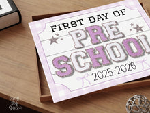 Glitter First Day Of Preschool Sign, PRINTABLE Back To School Sign, Whimsical Bold Modern Elegant Girl Photo Prop