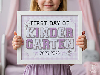 Glitter First Day Of Kindergarten Sign, PRINTABLE Back To School Sign, Whimsical Bold Modern Elegant Girl Photo Prop