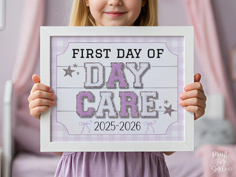 Glitter First Day Of Daycare Sign, PRINTABLE Back To School Sign, Whimsical Bold Modern Elegant Girl Photo Prop