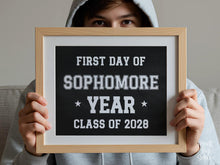 First Day Of Sophomore Year Sign Boy Printable Chalkboard Sports Style, High School Sign, Bold Simple Minimalist Modern