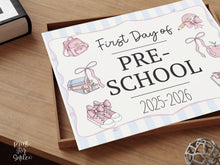 Pastel First Day Of Preschool Sign PRINTABLE School Sign Photo Prop, Cute Instant Download, Coquette Bow Girly Whimsical Soft Colors Modern
