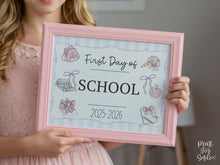 Pastel First Day Of School Sign PRINTABLE Photo Prop, Cute Instant Download, Coquette Bow Girly Whimsical Soft Colors Modern