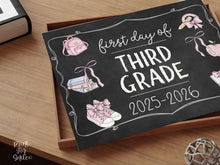 Pastel First Day Of 3rd Grade Sign PRINTABLE Third Grade School Sign Photo Prop Chalkboard Cute Coquette Bow Girly Whimsical Modern
