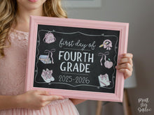 Pastel First Day Of 4th Grade Sign PRINTABLE Fourth Grade School Sign Photo Prop Cute Chalkboard Coquette Bow Girly Whimsical Modern