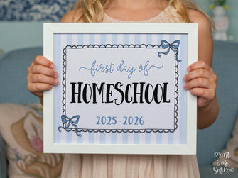Coquette First Day Of Homeschool Sign, PRINTABLE Back To School Sign, Photo Prop, Instant Download, Cute Bow, Whimsical, Elegant Sign Lace