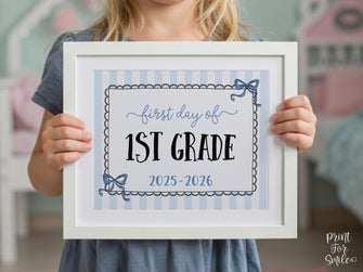 Coquette First Day Of First Grade Sign PRINTABLE, 1st Grade Back To School Sign, Photo Prop, Instant Download, Elegant Whimsical Lace