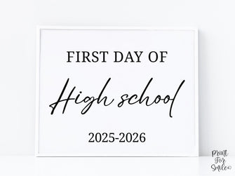 Modern First Day Of High School Sign PRINTABLE 9th Grade Minimalist Back To School Sign, Photo Prop Simple Script, Bold Clean Classic
