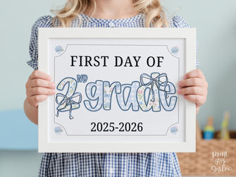 First Day Of Second Grade Sign 2nd Modern Grandmillennial Cute Whimsical Elegant School Sign Photo Prop Coquette Floral Watercolor PRINTABLE