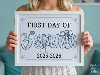 First Day Of Third Grade Sign 3rd Modern Grandmillennial Cute Whimsical Elegant School Sign Photo Prop Coquette Floral Watercolor PRINTABLE