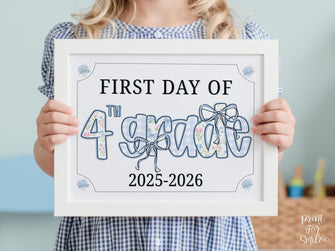 First Day Of Fourth Grade Sign 4th Modern Grandmillennial Cute Whimsical Elegant School Sign Photo Prop Coquette Floral Watercolor PRINTABLE