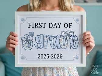 First Day Of Sixth Grade Sign 6th Modern Grandmillennial Cute Whimsical Elegant School Sign Photo Prop Coquette Floral Watercolor PRINTABLE