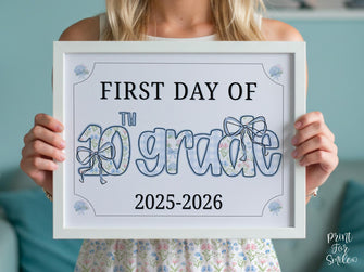 First Day Of Tenth Grade Sign 10th Modern Grandmillennial Whimsical Elegant School Sign Photo Prop Cute Coquette Floral Watercolor PRINTABLE