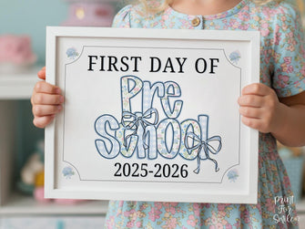 First Day Of Preschool Sign Modern Grandmillennial Cute Whimsical Elegant School Sign Photo Prop Coquette Floral Watercolor PRINTABLE
