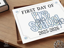 First Day Of Preschool Sign Modern Grandmillennial Cute Whimsical Elegant School Sign Photo Prop Coquette Floral Watercolor PRINTABLE