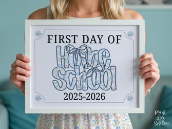 First Day Of Homeschool Sign Modern Grandmillennial Cute Whimsical Elegant School Sign Photo Prop Coquette Floral Watercolor PRINTABLE