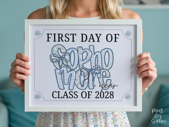 First Day Of Sophomore Year Sign Modern Grandmillennial 10th Grade Whimsical School Sign Photo Prop Cute Coquette Floral PRINTABLE