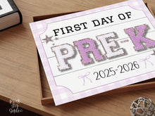Glitter First Day Of Pre-K Sign, PRINTABLE Back To School Sign, Whimsical Bold Modern Elegant Girl Photo Prop