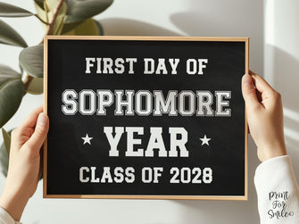 First Day Of Sophomore Year Sign Boy Printable Chalkboard Sports Style, High School Sign, Bold Simple Minimalist Modern