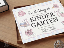 Pastel First Day Of Kindergarten Sign PRINTABLE School Sign Photo Prop, Instant Download Cute Coquette Bow Girly Whimsical Modern