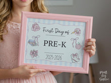Pastel First Day Of Pre-K Sign PRINTABLE PreK School Sign Photo Prop, Cute Instant Download, Coquette Bow Girly Whimsical Soft Colors Modern