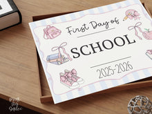 Pastel First Day Of School Sign PRINTABLE Photo Prop, Cute Instant Download, Coquette Bow Girly Whimsical Soft Colors Modern
