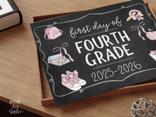 Pastel First Day Of 4th Grade Sign PRINTABLE Fourth Grade School Sign Photo Prop Cute Chalkboard Coquette Bow Girly Whimsical Modern