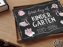 Pastel First Day Of Kindergarten Sign PRINTABLE School Sign Photo Prop, Chalkboard Cute Coquette Bow Girly Whimsical Modern