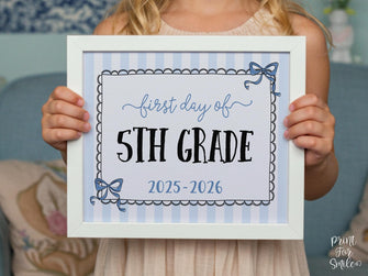 Coquette First Day Of Fifth Grade Sign PRINTABLE, 5th Grade Back To School Sign, Photo Prop Instant Download Elegant Whimsical Cute Bow Lace