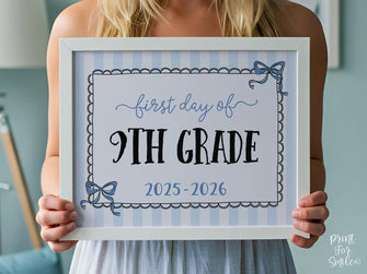 Coquette First Day Of 9th Grade Sign PRINTABLE Ninth Grade Back To School Sign Photo Prop Instant Download Whimsical Cute Class Of 2029 Lace