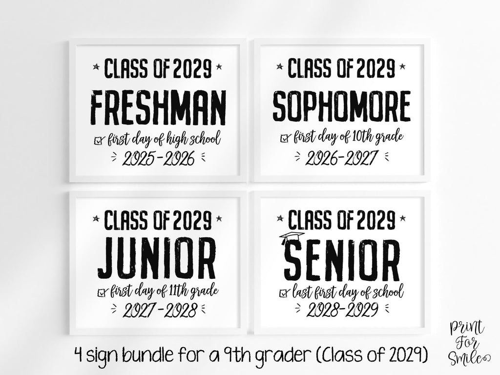 4 First Day Of Freshman Year Sign BUNDLE, High School Signs, Class Of