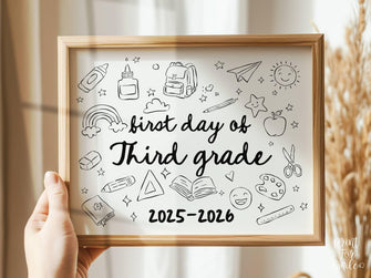 First Day of Third Grade Sign PRINTABLE, Cute Back to School Sign, Hand Drawn Illustrated Whimsical Modern Photo Prop, 3rd Grade Sign JPG