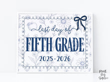 Last Day Of Fifth Grade Sign, Toile, PRINTABLE, 5th Grade School Sign, Photo Prop, Instant Download, Elegant Whimsical, Cute Bow