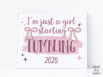 First Day Of Tumbling Sign PRINTABLE Photo Prop, Cute Instant Download, Coquette Bow Girly Whimsical, Modern Gymnastics Milestone Poster