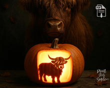 Highland Cow Pumpkin Carving Stencil Set, PRINTABLE Templates, Halloween Jack O’ Lantern